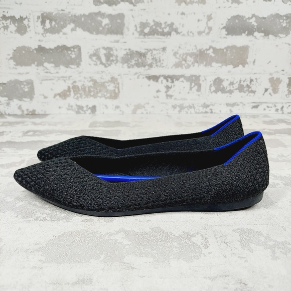 New Rothy's The Flat Black Crochet Pointy Toe Slip On Loafers W316